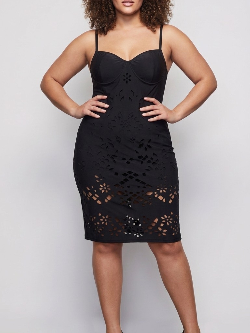 Black Laser-Cut Bodycon Dress